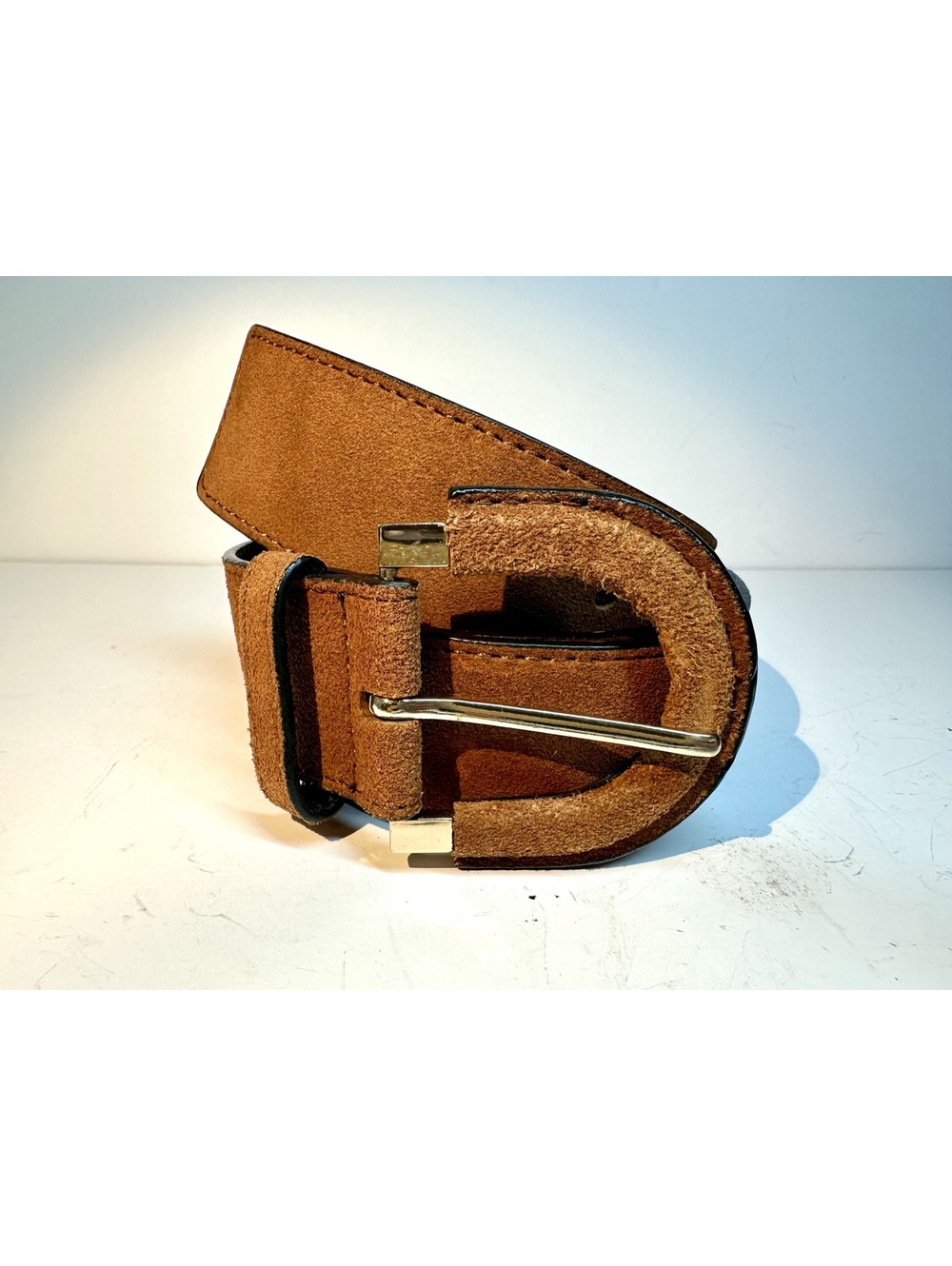Brown Genuine Leather H&M Belt Horseshoe Buckle Size S - Picture 4 of 6